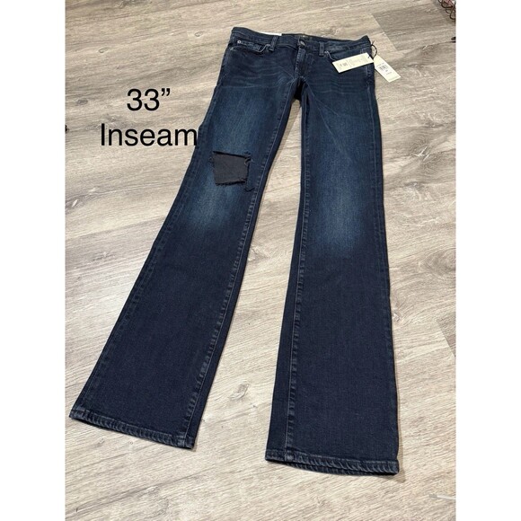NWT $228 7 For All Mankind The Original Bootcut Jeans Women's Destroyed 27x33 - Picture 5 of 7